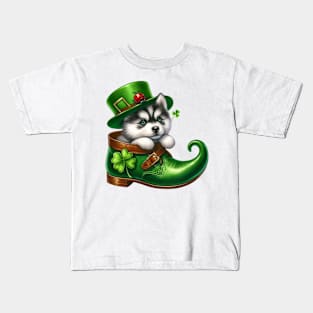 Siberian Husky Dog Shoes For Patricks Day Kids T-Shirt